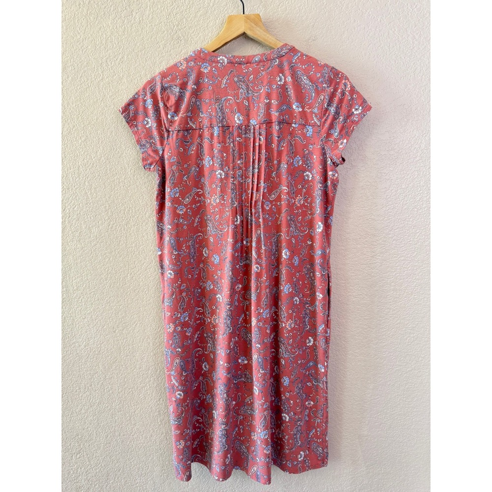 J Jill Paisley Print Dress Short Sleeve Pink Casual Stretch Pockets Size S - Picture 8 of 12